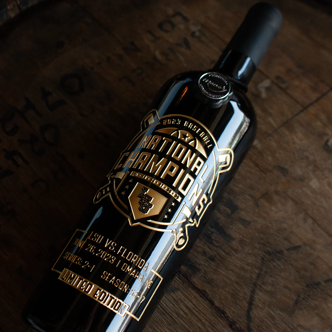 LSU 2023 Baseball National Champions Etched Wine - Image 2
