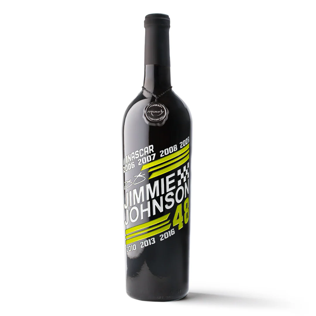 #48 Jimmie Johnson Championship Years Etched Wine Bottle