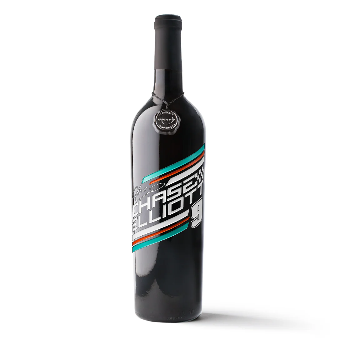 #9 Chase Elliott Race Stripes Etched Wine Bottle