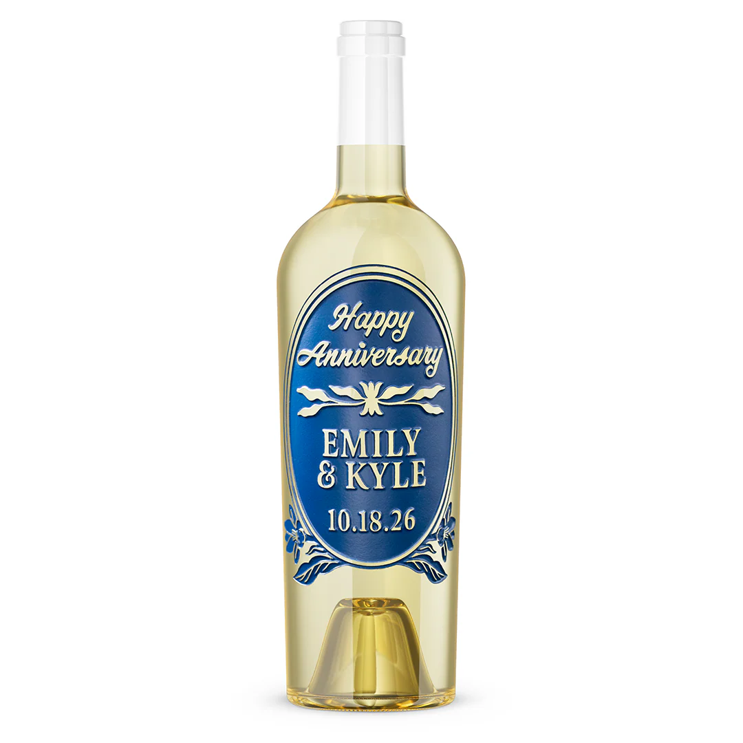 Anniversary Floral Frame Chardonnay Custom Etched Wine
