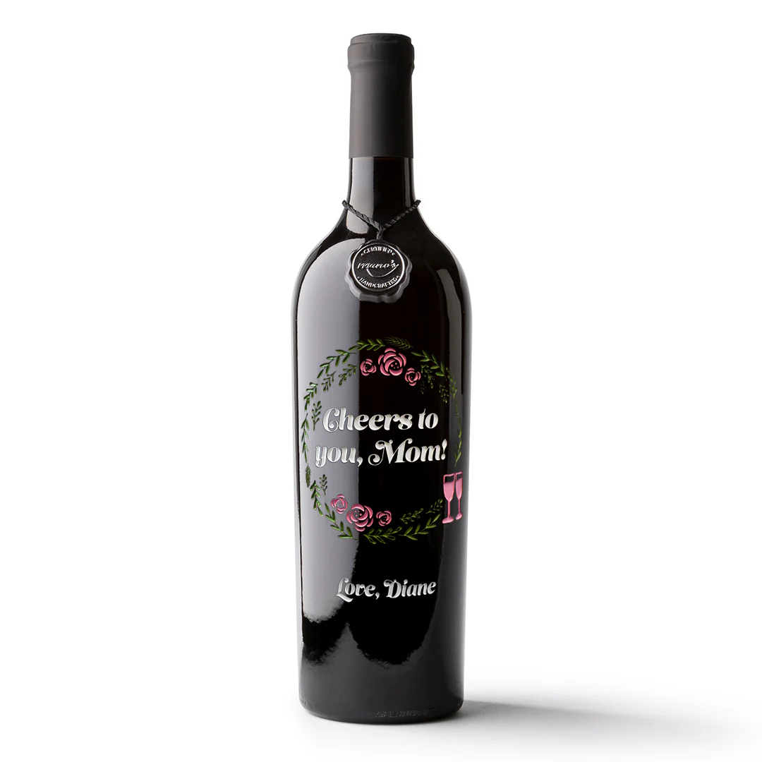 Cheers to You Mom Custom Etched Wine Bottle - Image 2
