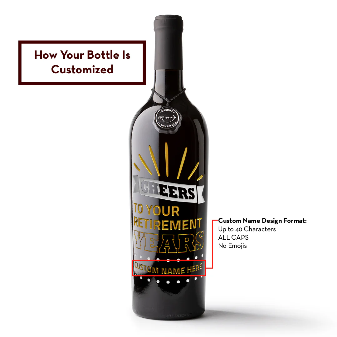 Cheers to your Retirement Years Custom Etched Wine - Image 2