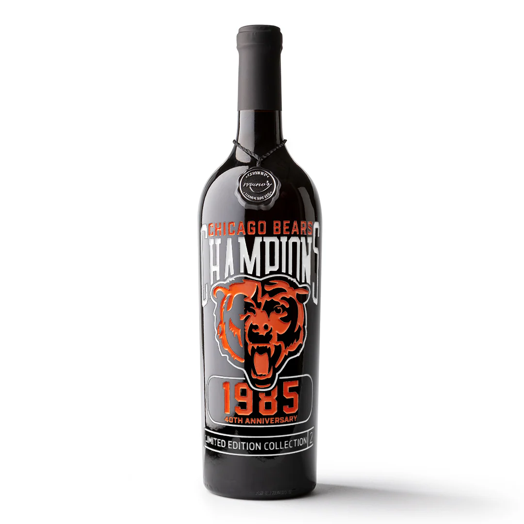 Chicago Bears 1985 Championship Etched Wine - Image 3
