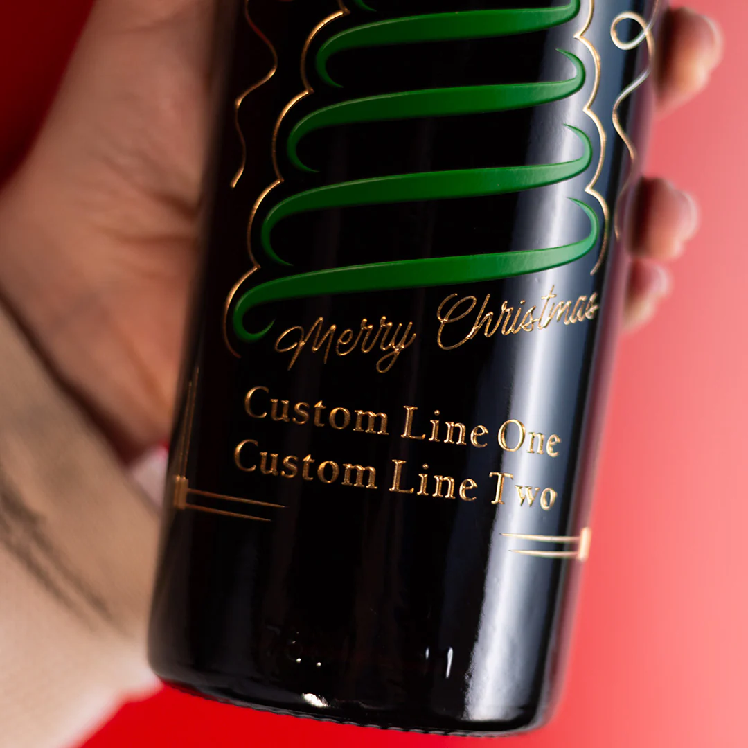 Christmas Tree Bow Custom Text Etched Wine - Image 3
