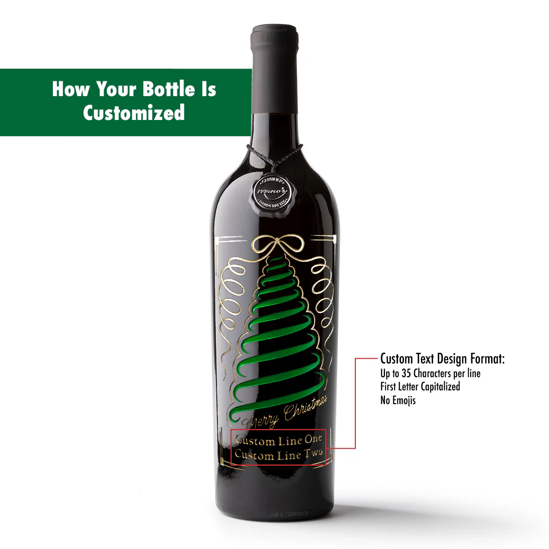 Christmas Tree Bow Custom Text Etched Wine - Image 4