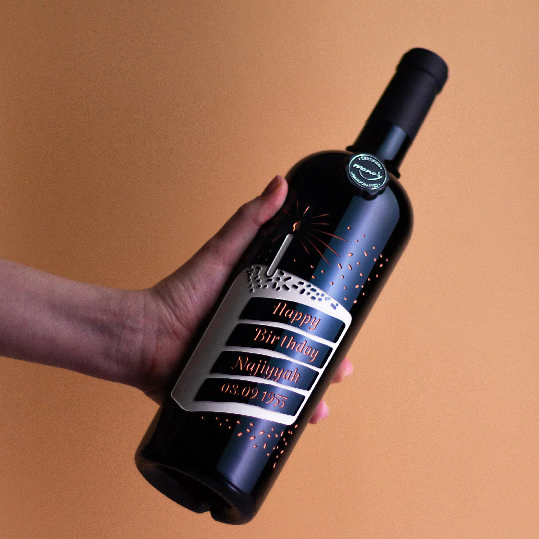 Custom Birthday Celebration Etched Wine Bottle - Image 4