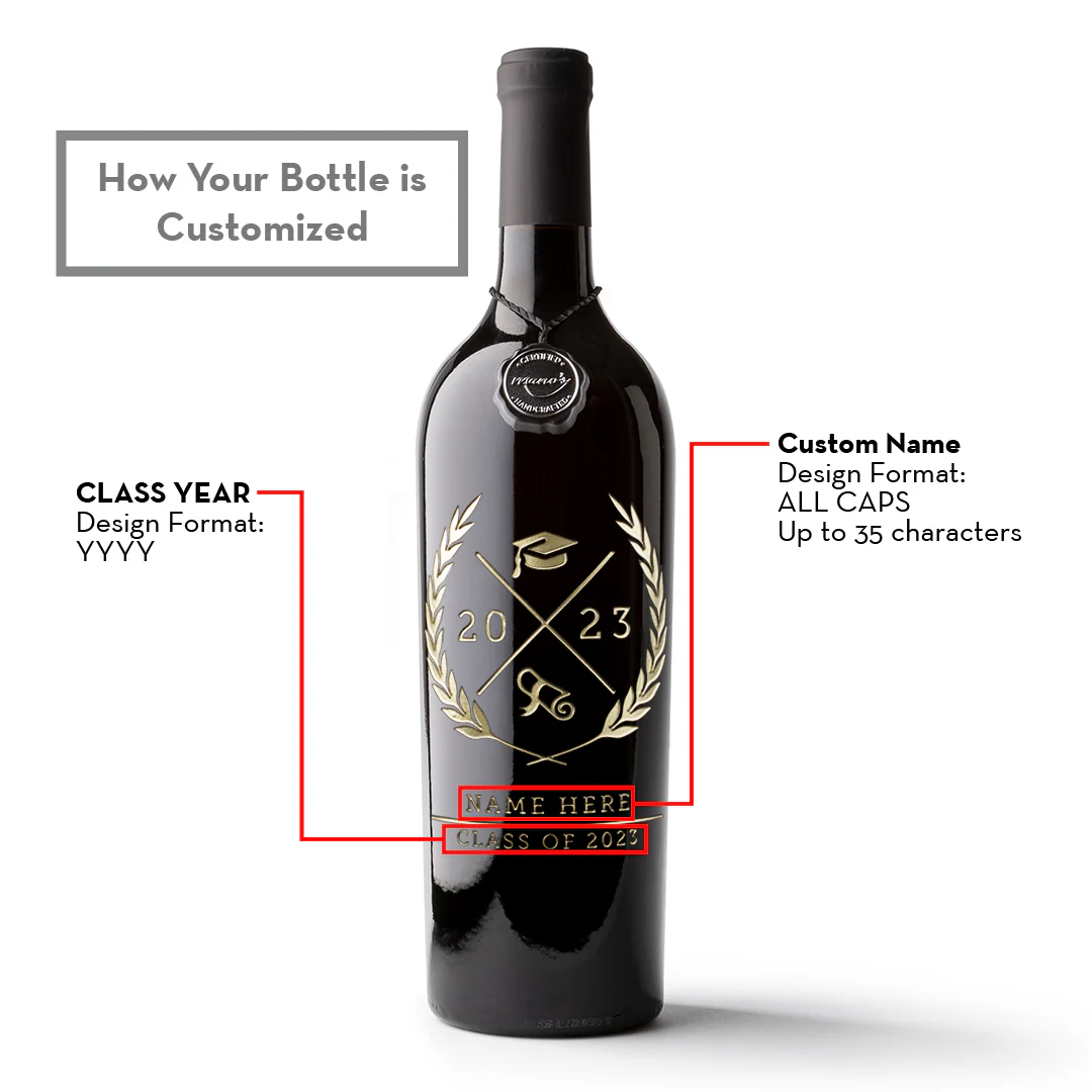 Custom Graduation Year Etched Wine Bottle - Image 4