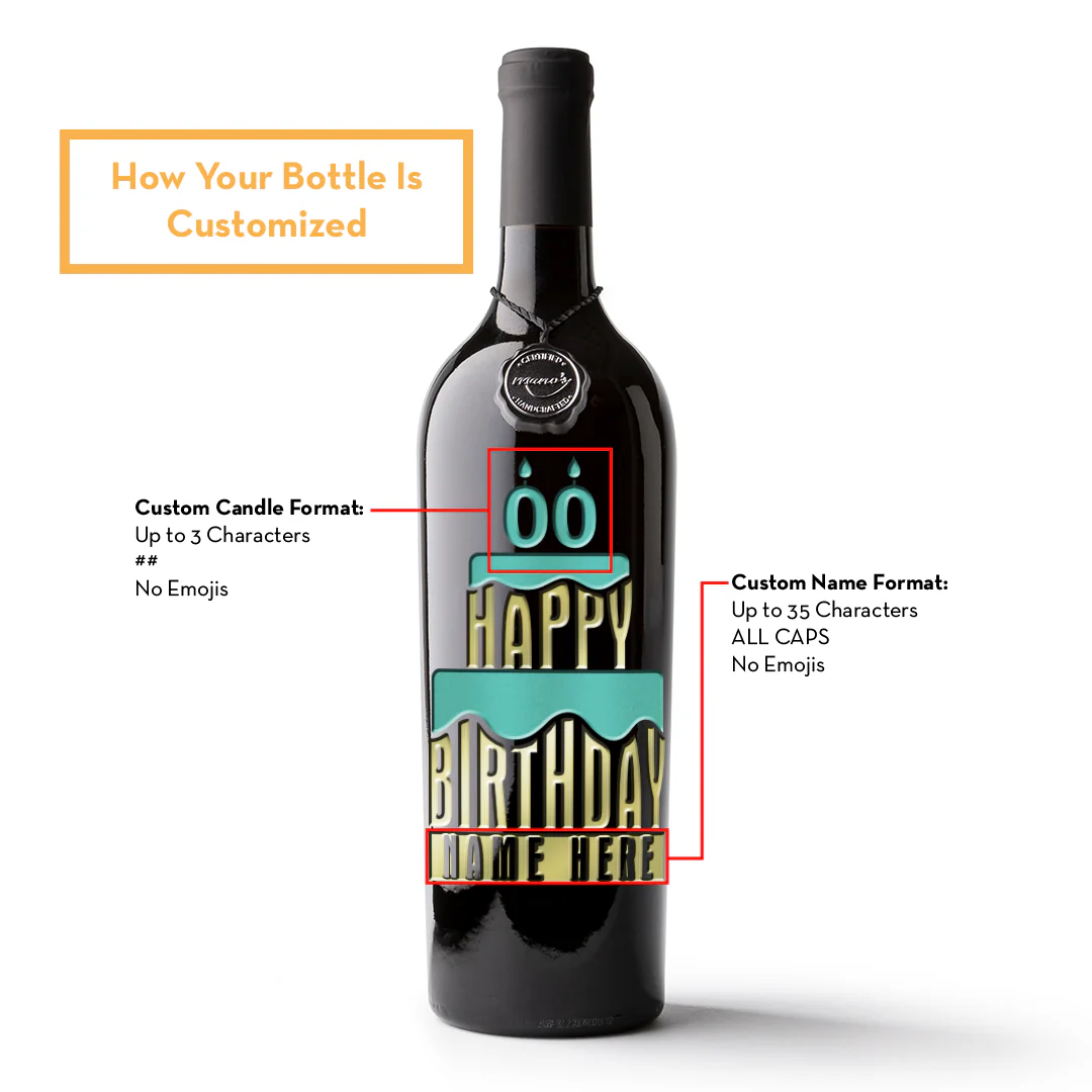 Custom Happy Birthday Cake Etched Wine Bottle - Image 2