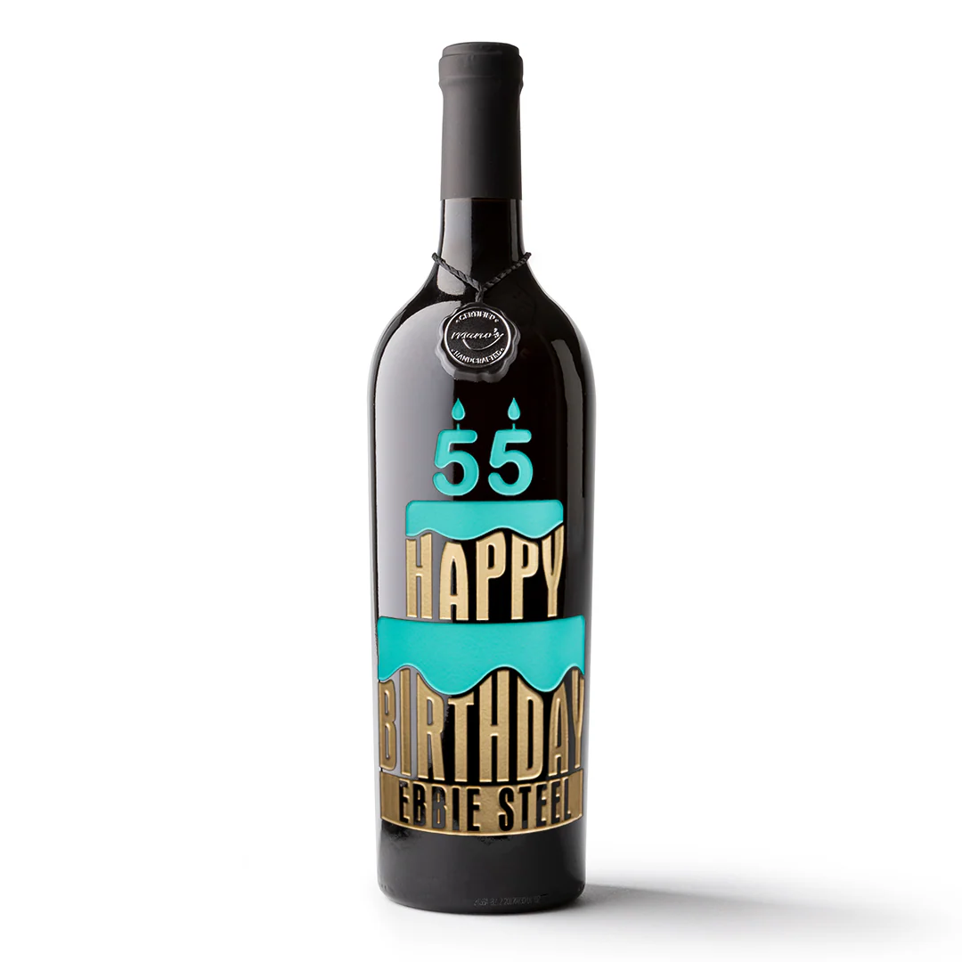 Custom Happy Birthday Cake Etched Wine Bottle - Image 3
