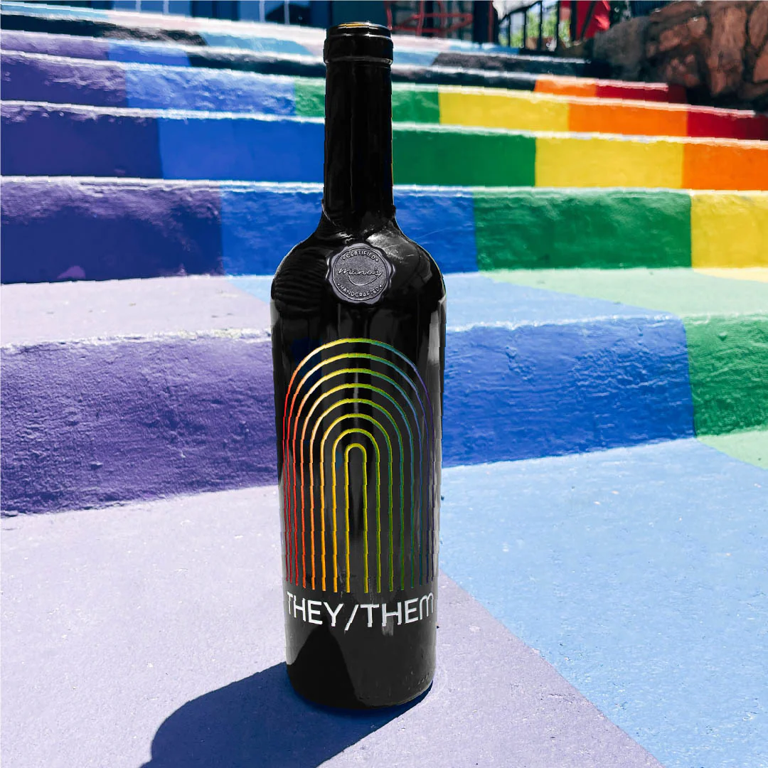 Custom Pronoun Rainbow Etched Wine - Image 3