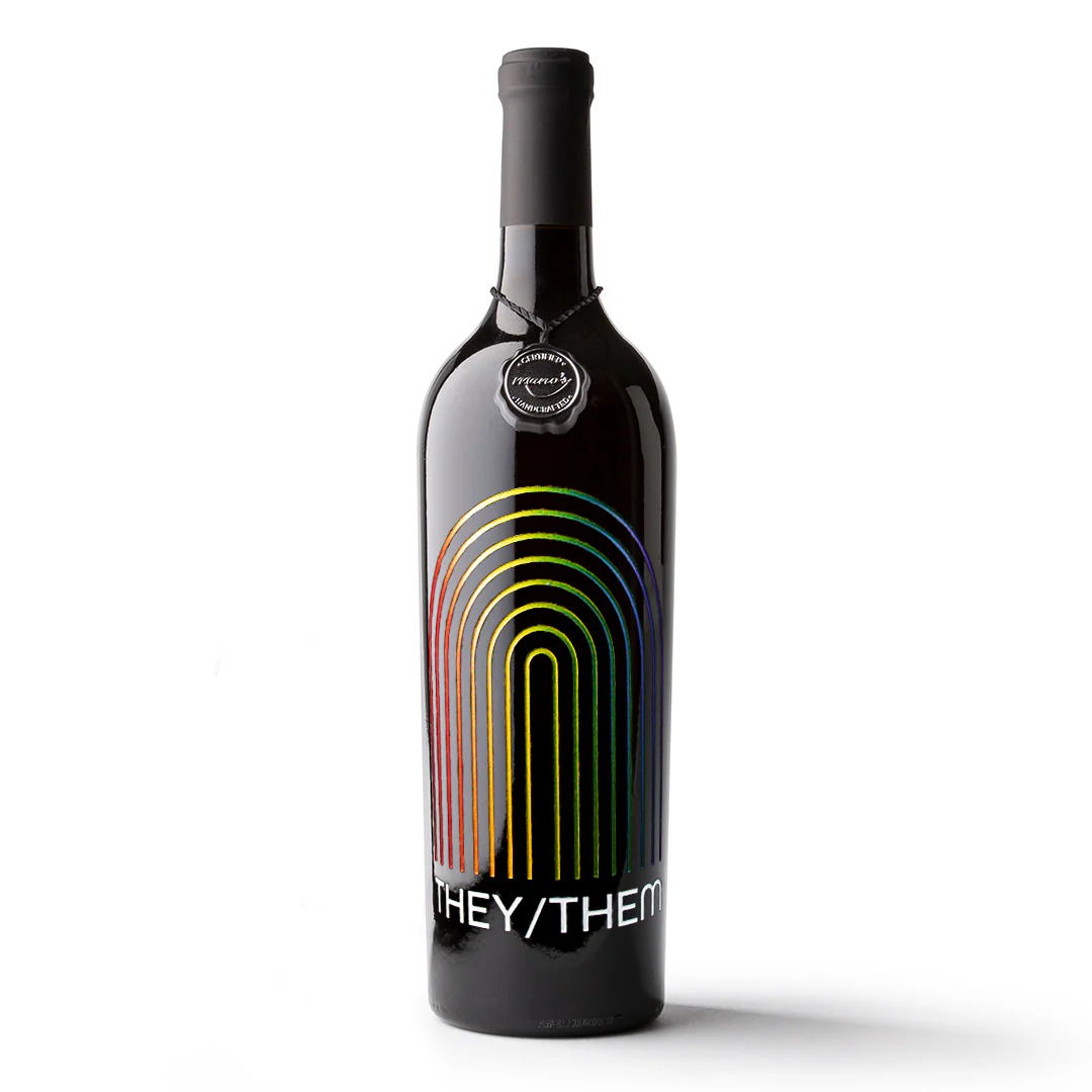 Custom Pronoun Rainbow Etched Wine - Image 4