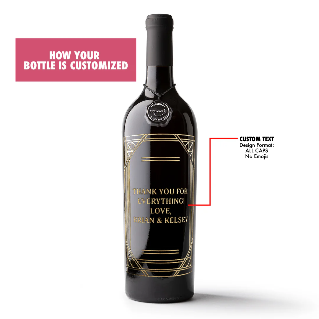 Custom Text Gold Frame Etched Wine Bottle - Image 2
