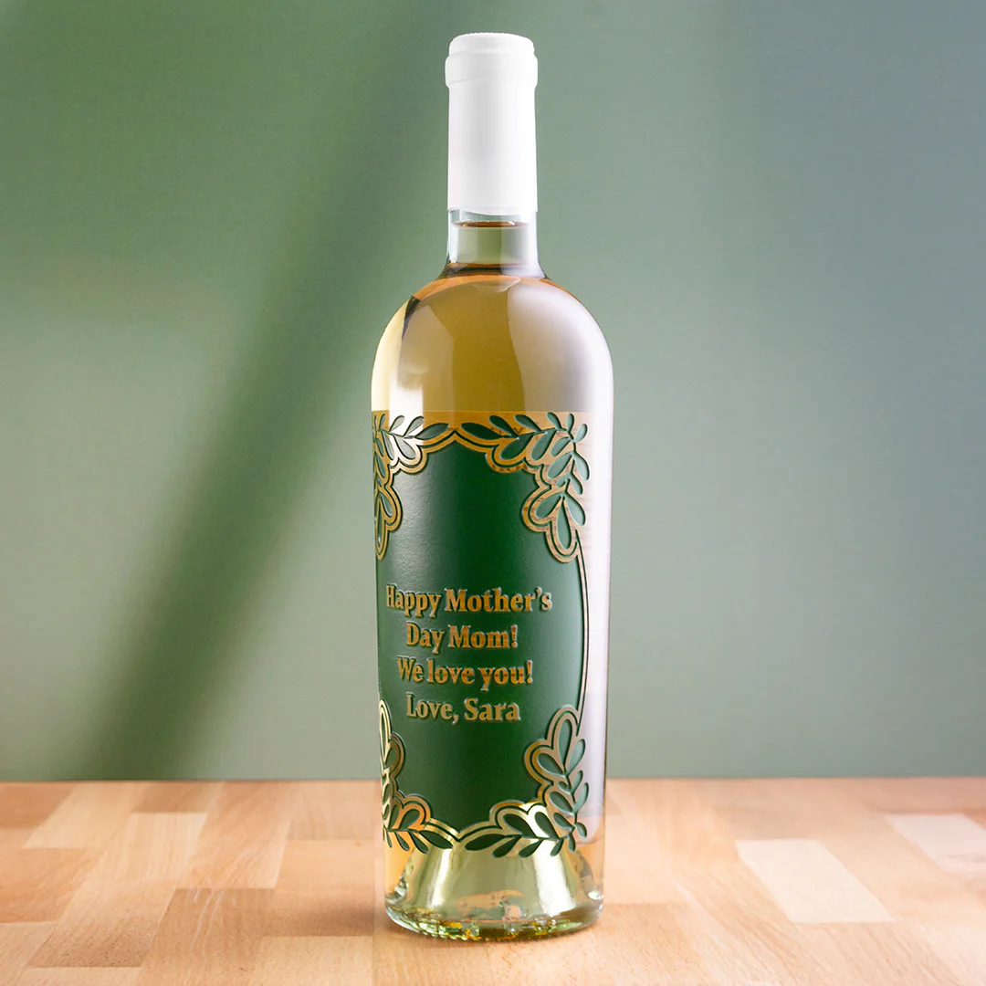 Custom Text Greenery Frame Chardonnay Etched Wine - Image 2