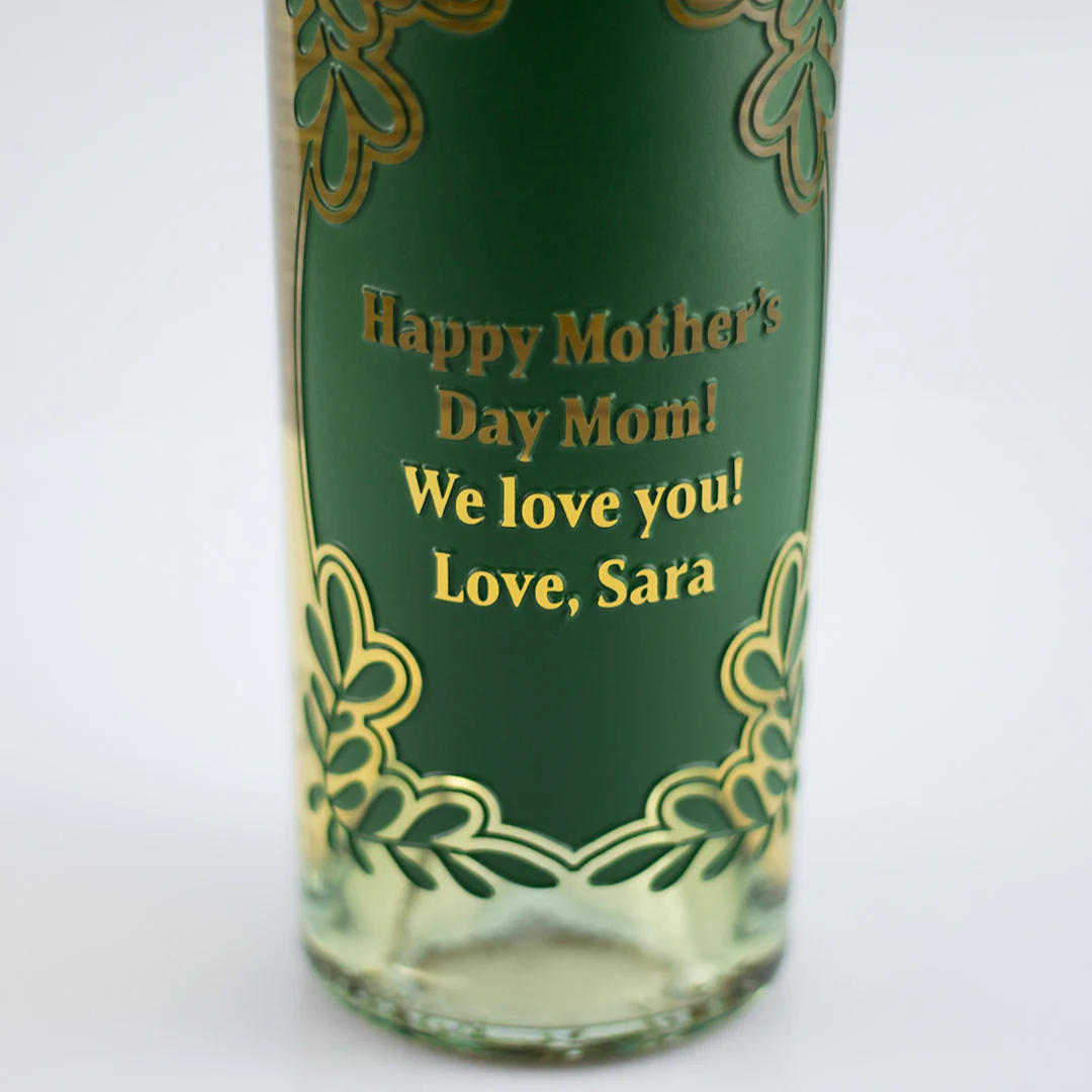 Custom Text Greenery Frame Chardonnay Etched Wine - Image 3