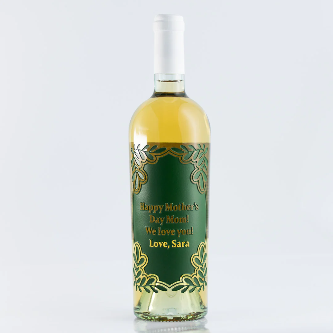 Custom Text Greenery Frame Chardonnay Etched Wine - Image 4