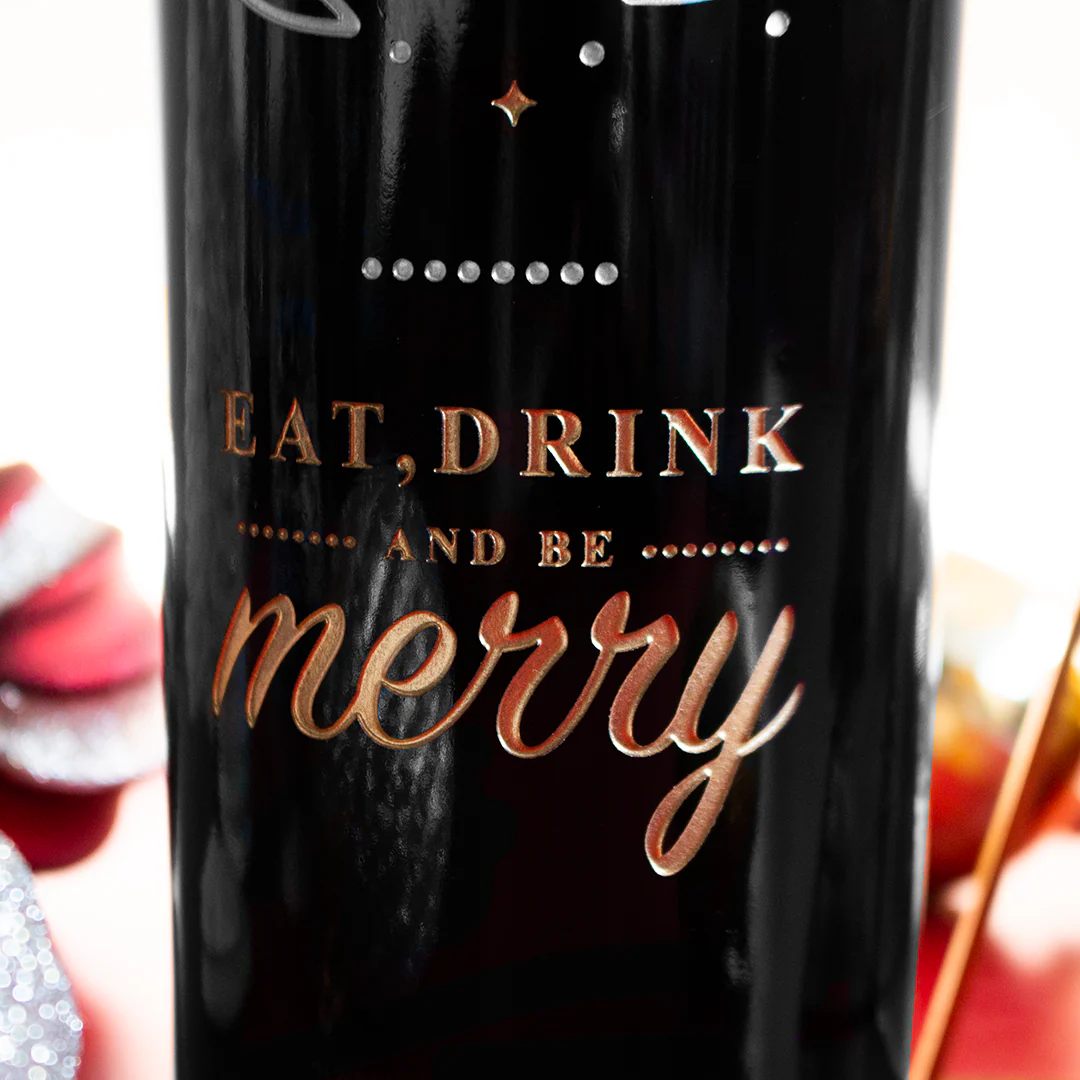 Eat, Drink, And Be Merry Etched Wine Bottle - Image 3