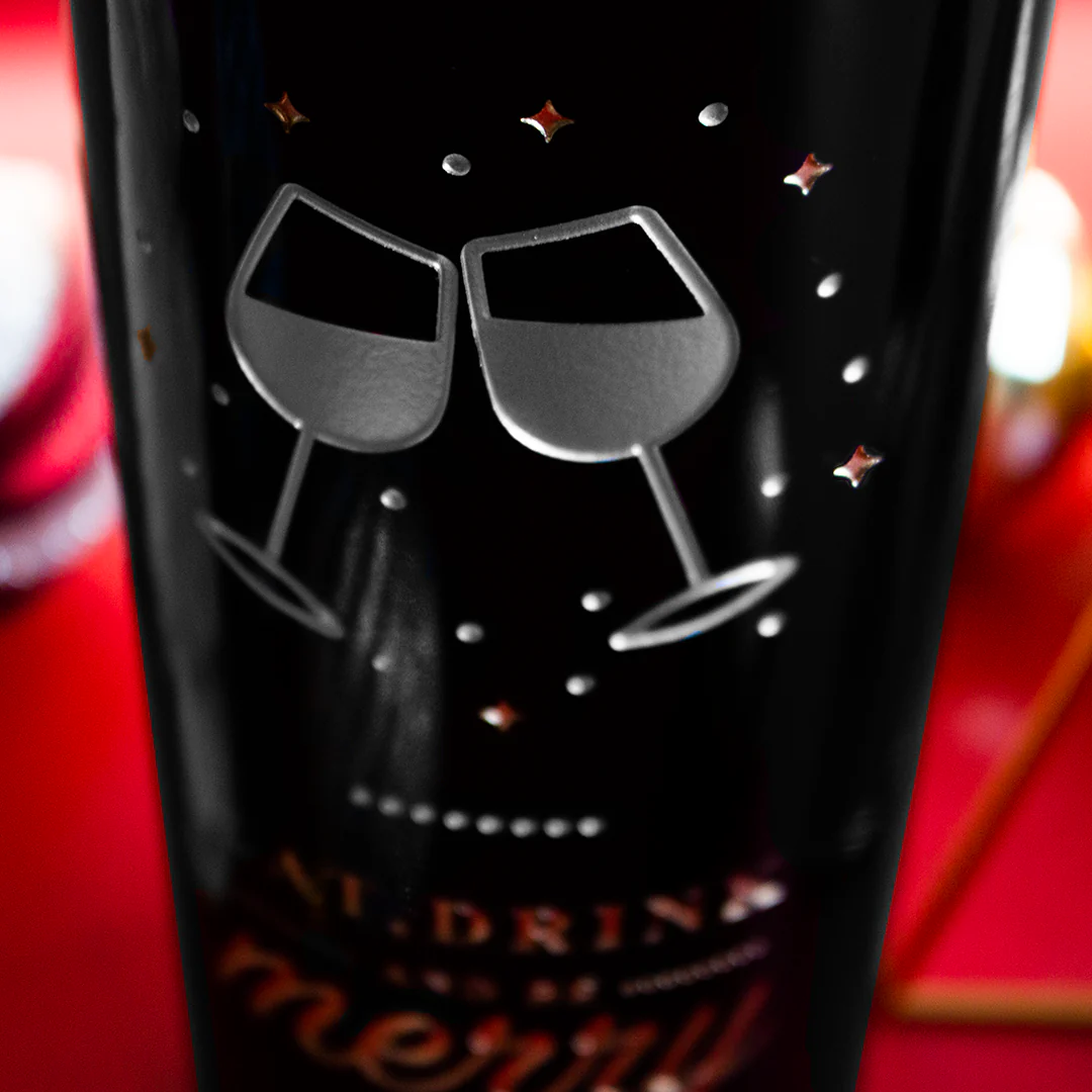 Eat, Drink, And Be Merry Etched Wine Bottle - Image 4