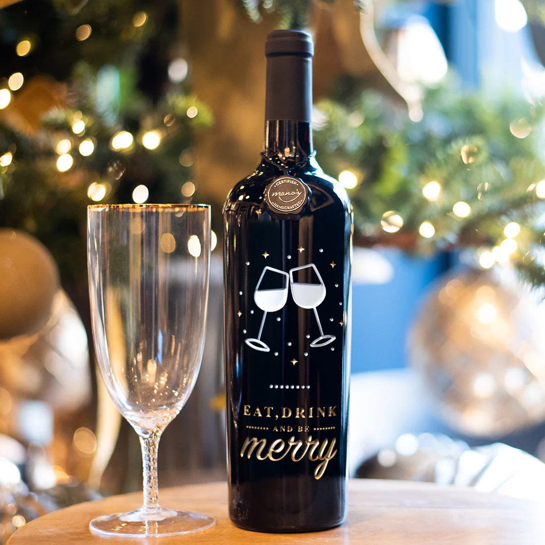 Eat, Drink, And Be Merry Etched Wine Bottle - Image 6