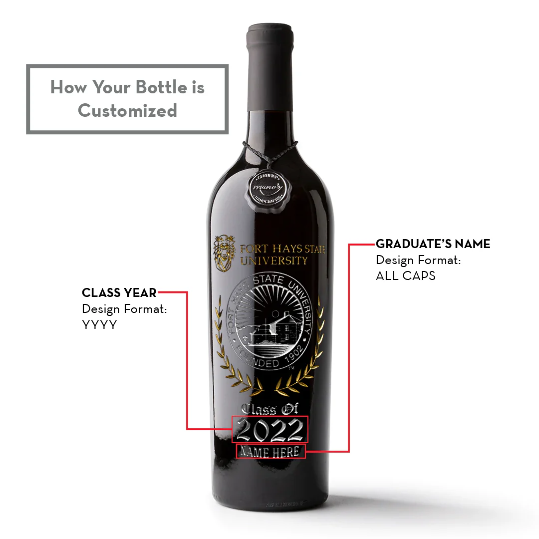 Fort Hays State Custom Alumni Etched Wine Bottle - Image 2