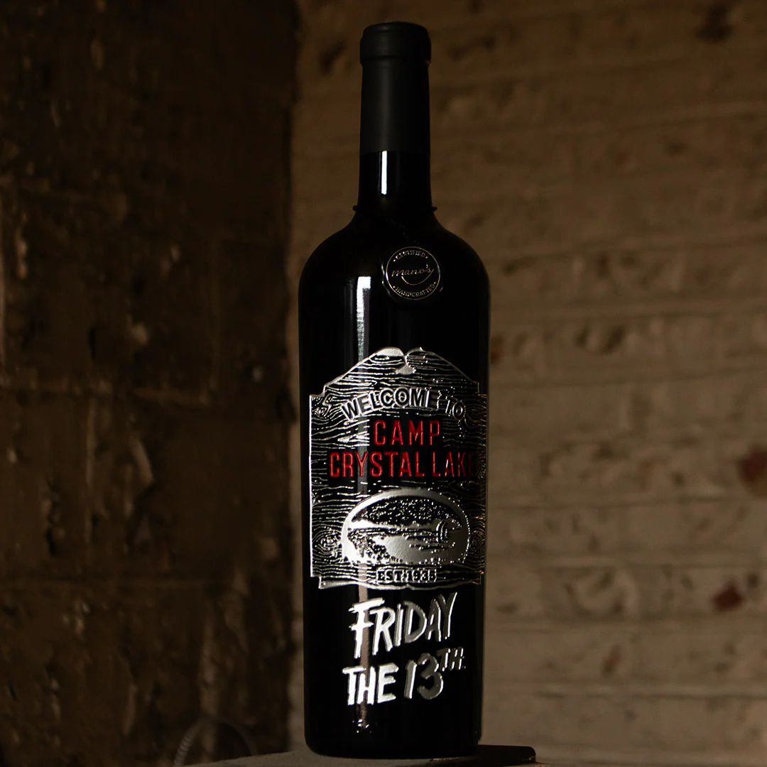 Friday the 13th Camp Crystal Lake Sign Etched Wine - Image 2