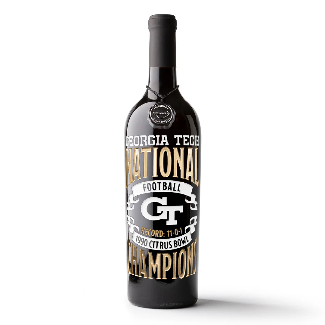 Georgia Tech 1990 Football Champions Etched Wine