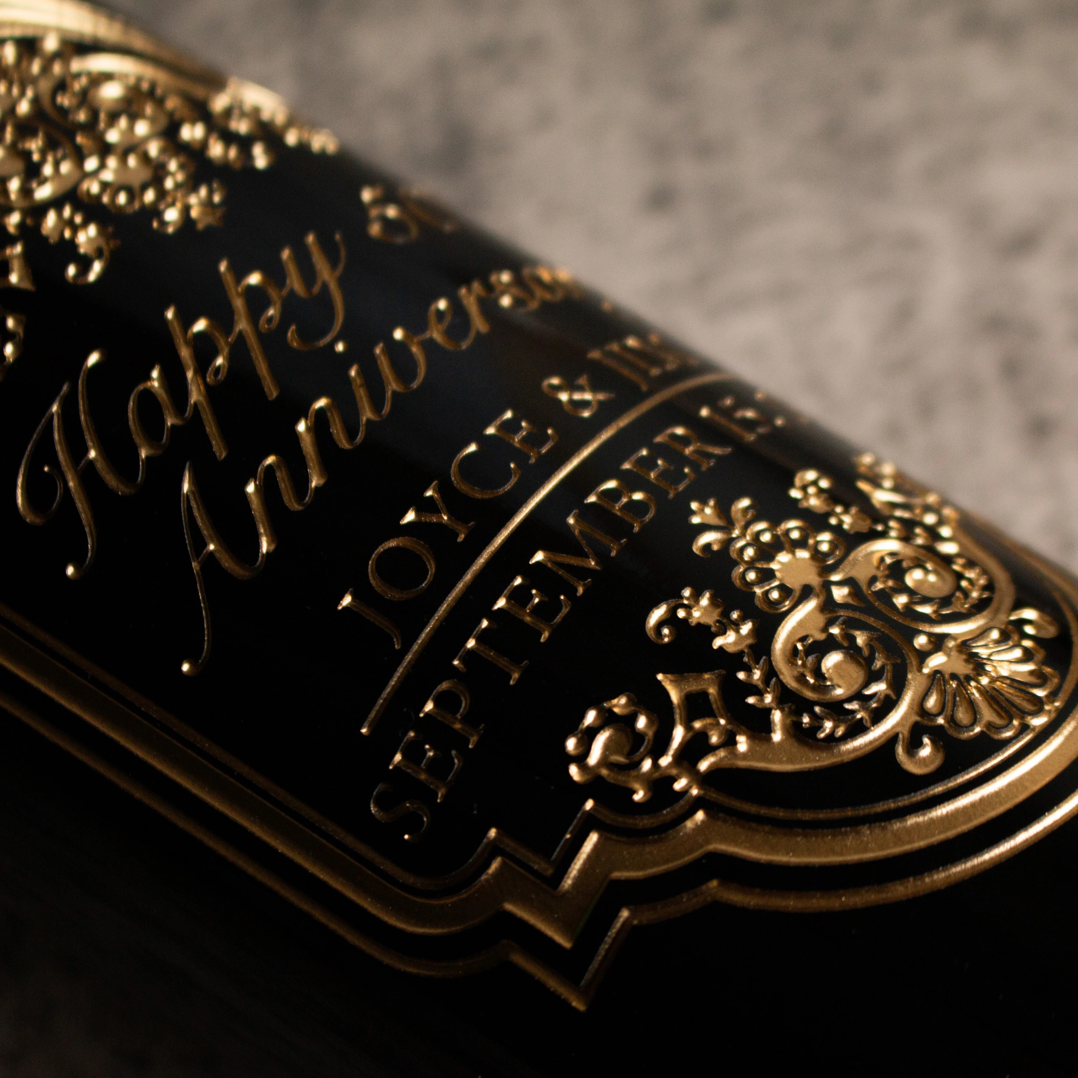 Gold 50th Anniversary Classic Frame Custom Etched Wine Bottle - Image 5