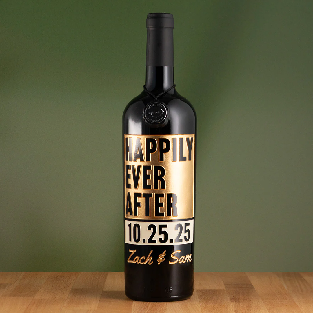Happily Ever After Metallic Gold Custom Etched Wine - Image 3