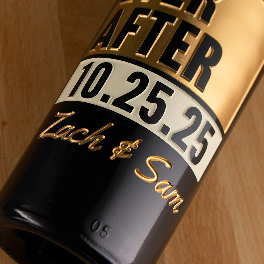 Happily Ever After Metallic Gold Custom Etched Wine - Image 4