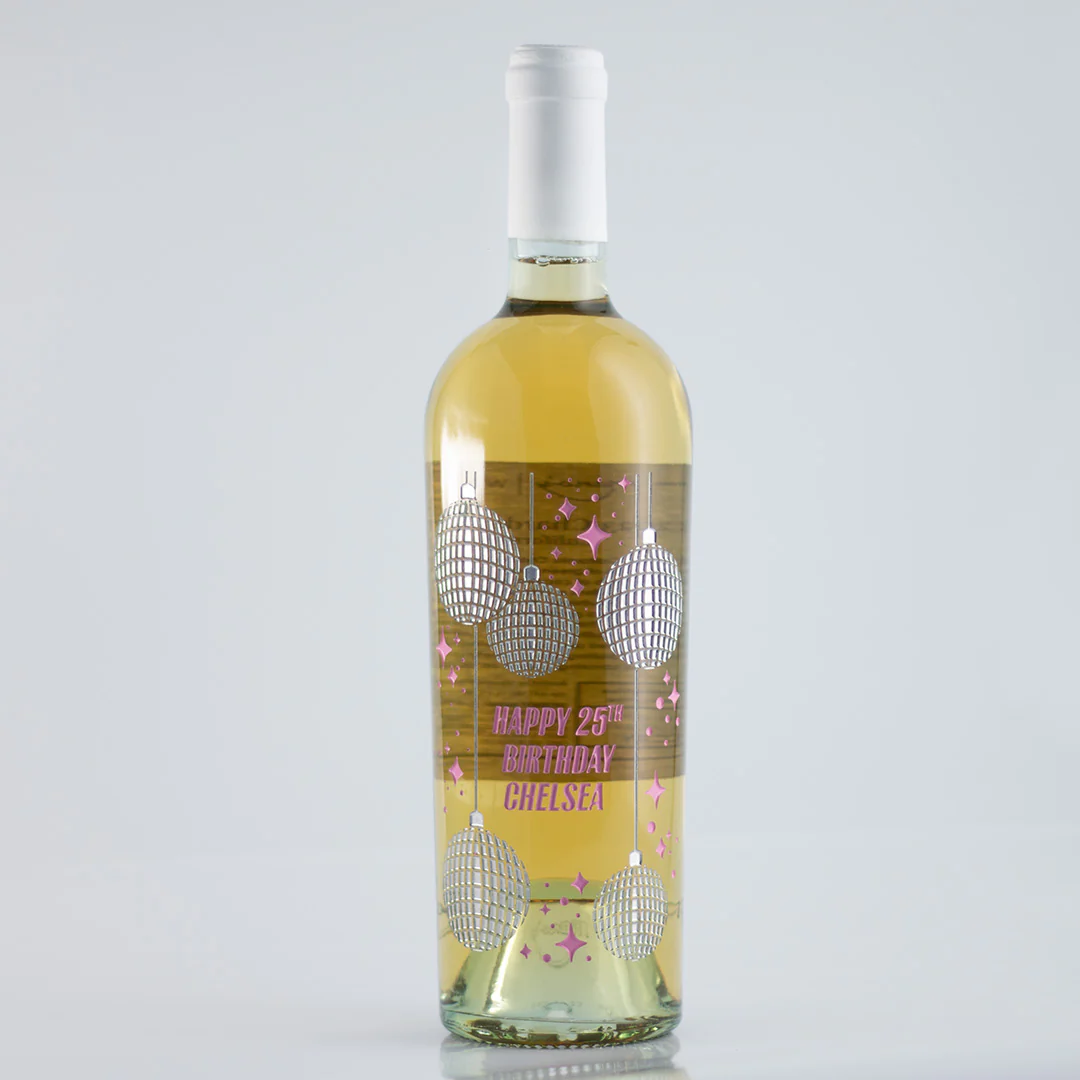 Happy Birthday Disco Chardonnay Custom Etched Wine - Image 3