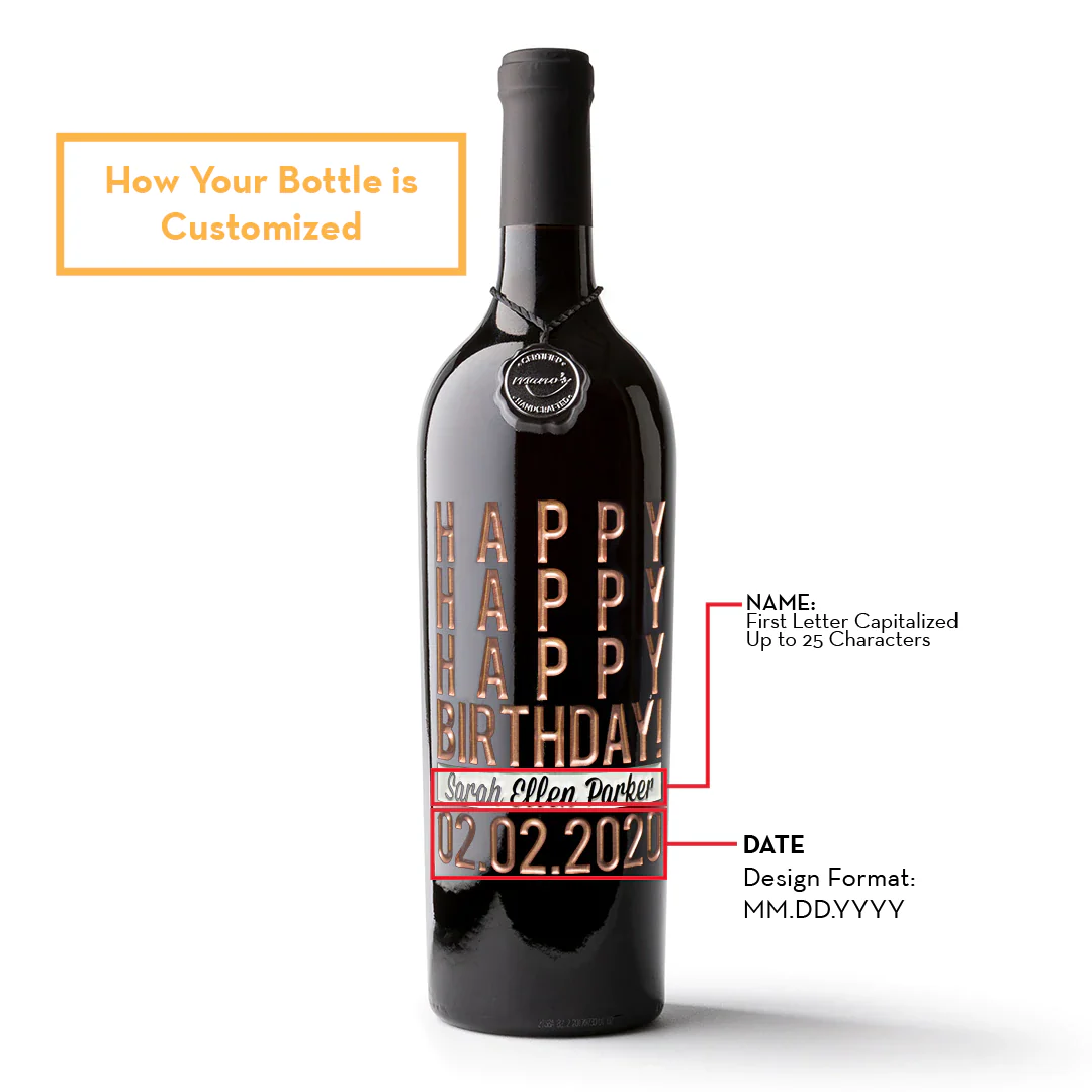 Happy Happy Birthday Custom Etched Wine Bottle - Image 4
