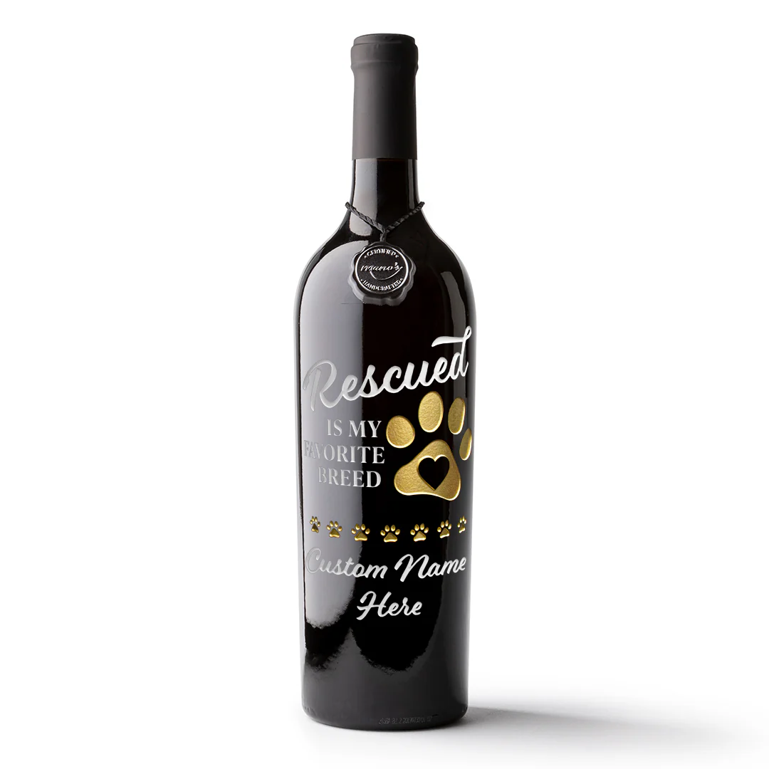 Rescued is my Favorite Breed Custom Etched Wine - Image 3