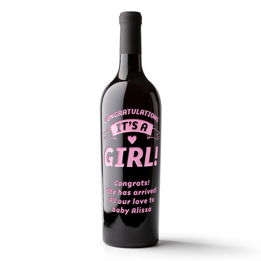 It's a Girl Banner Custom Etched Wine