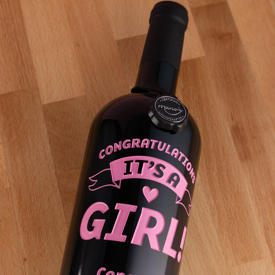 It's a Girl Banner Custom Etched Wine - Image 3
