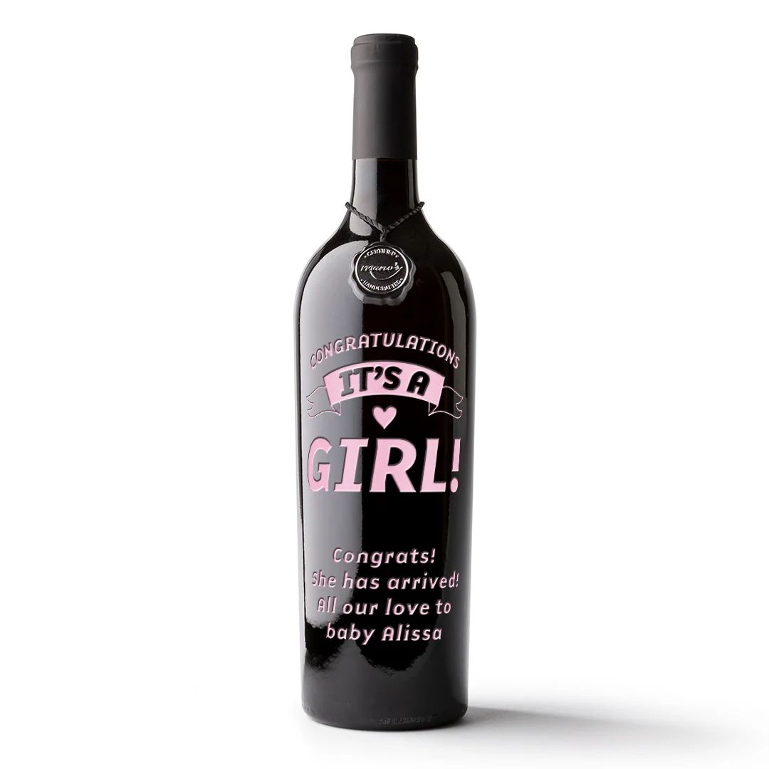 It's a Girl Banner Custom Etched Wine - Image 5