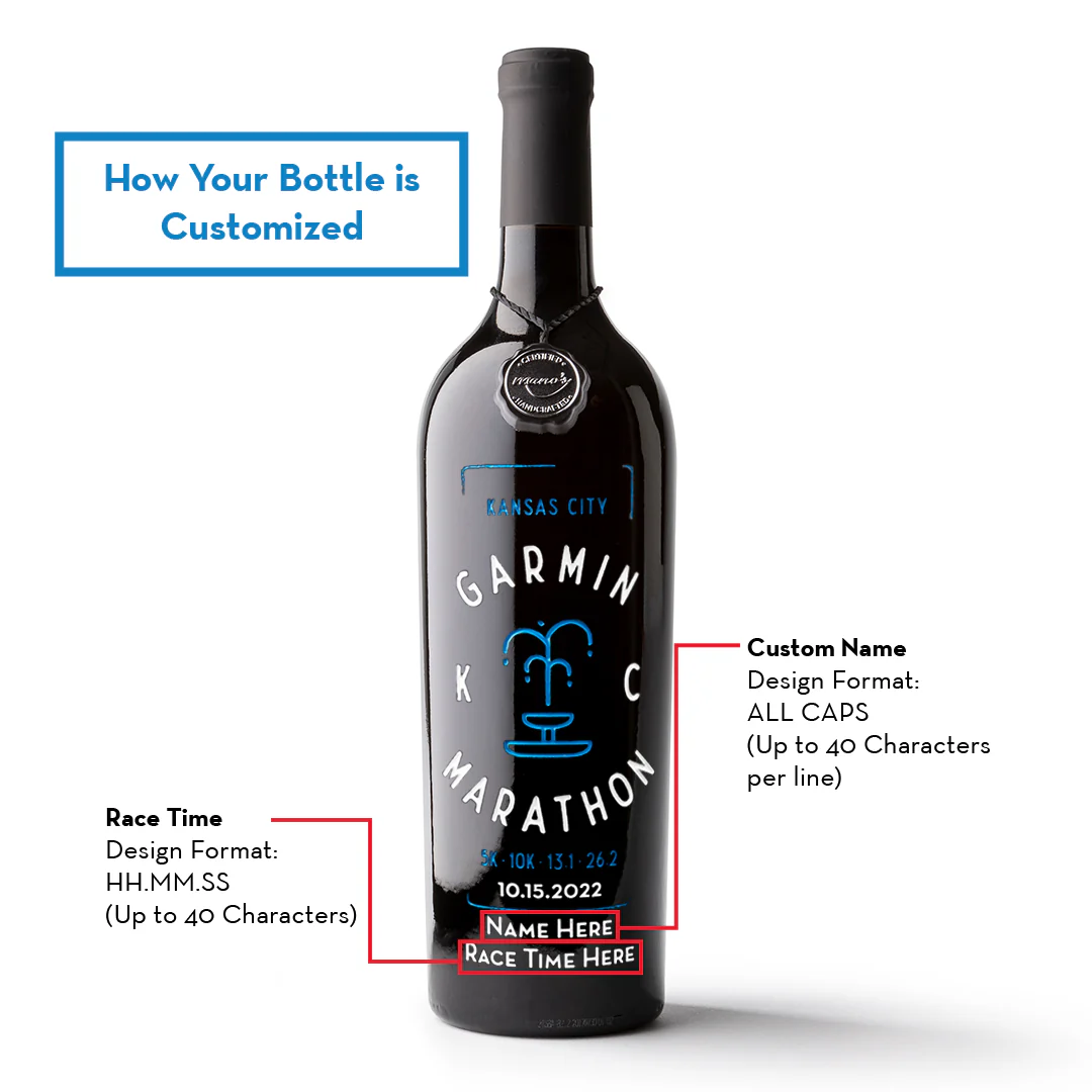 Kansas City 2022 Marathon Custom Name Etched Wine Bottle - Image 2