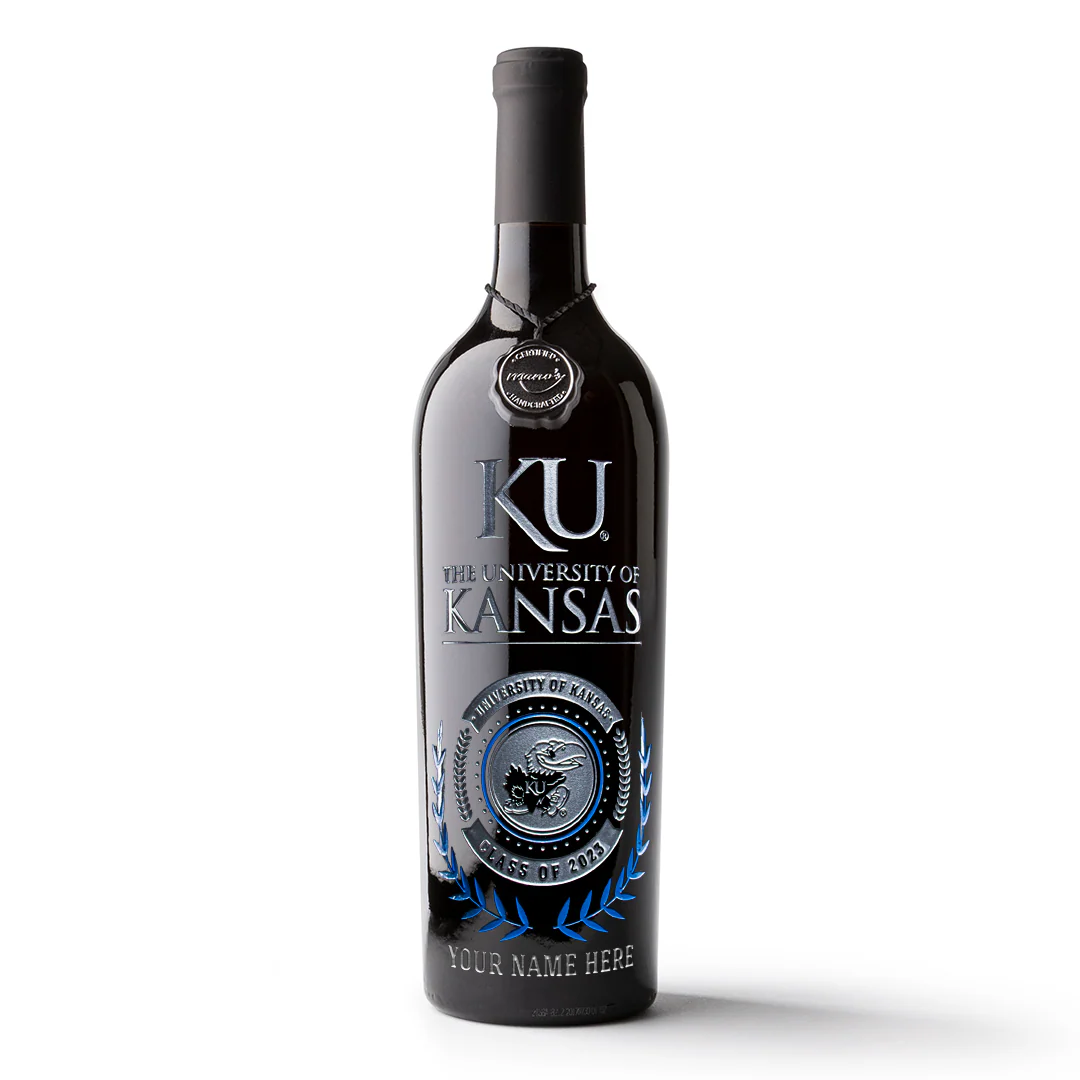 University of Kansas Custom Alumni Etched Wine Bottle - Image 4