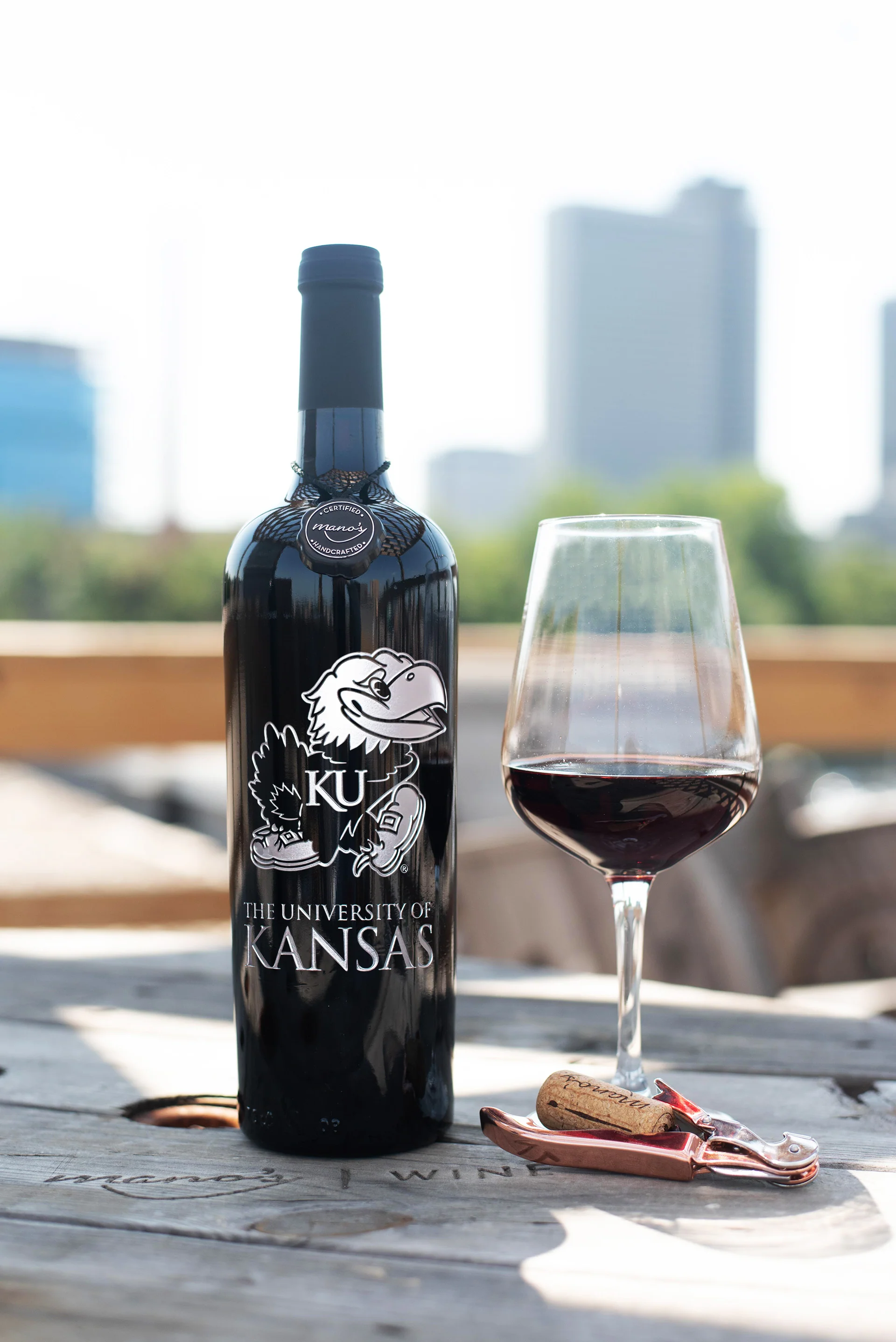 University of Kansas Jayhawk Etched Wine Bottle - Image 3