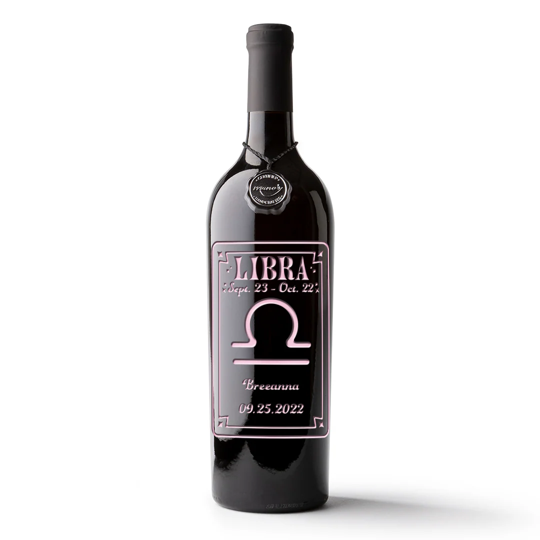 Libra Custom Etched Wine Bottle - Image 3