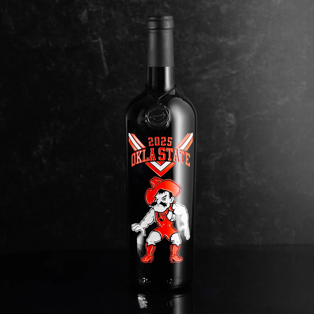 Limited Edition 2025 Oklahoma State Wrestling Etched Wine - Image 2