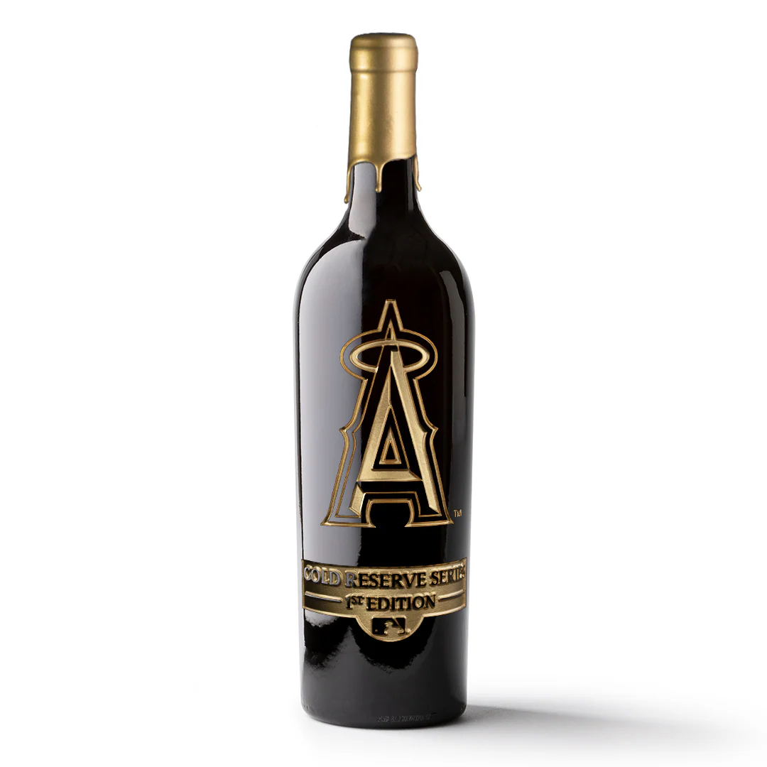 Los Angeles Angels Gold Reserve Etched Wine Bottle