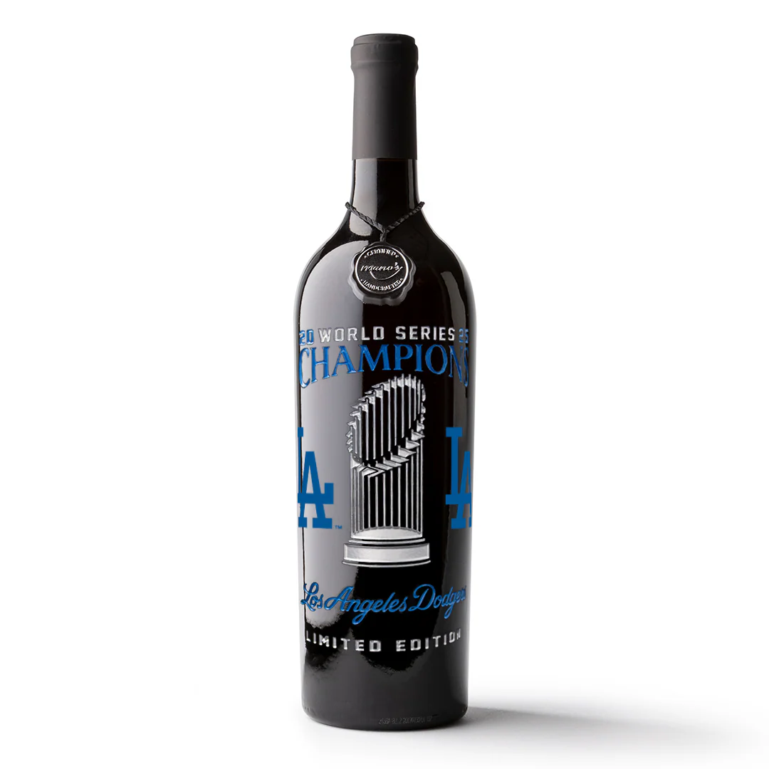 Los Angeles Dodgers 2025 World Series Champions Trophy Etched Wine