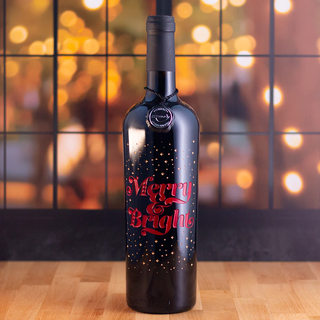 Merry and Bright Etched Wine Bottle - Image 3