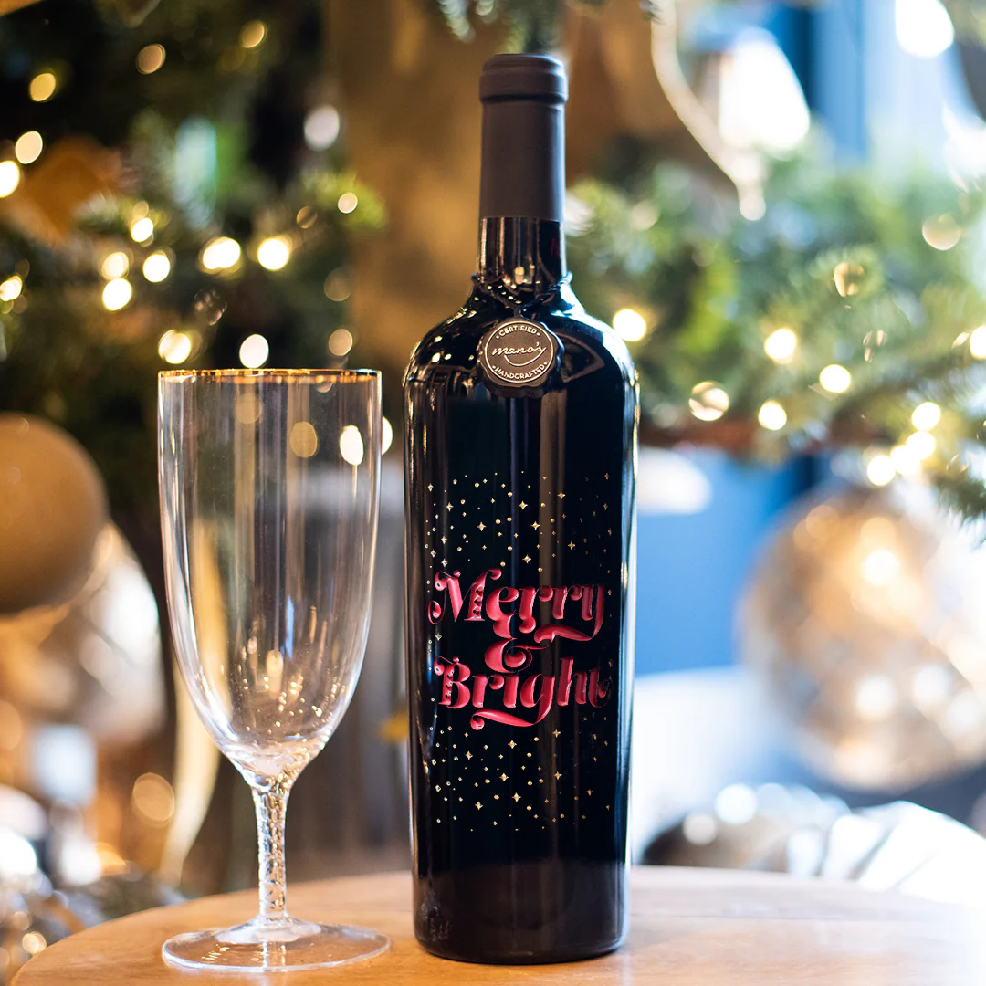 Merry and Bright Etched Wine Bottle - Image 5