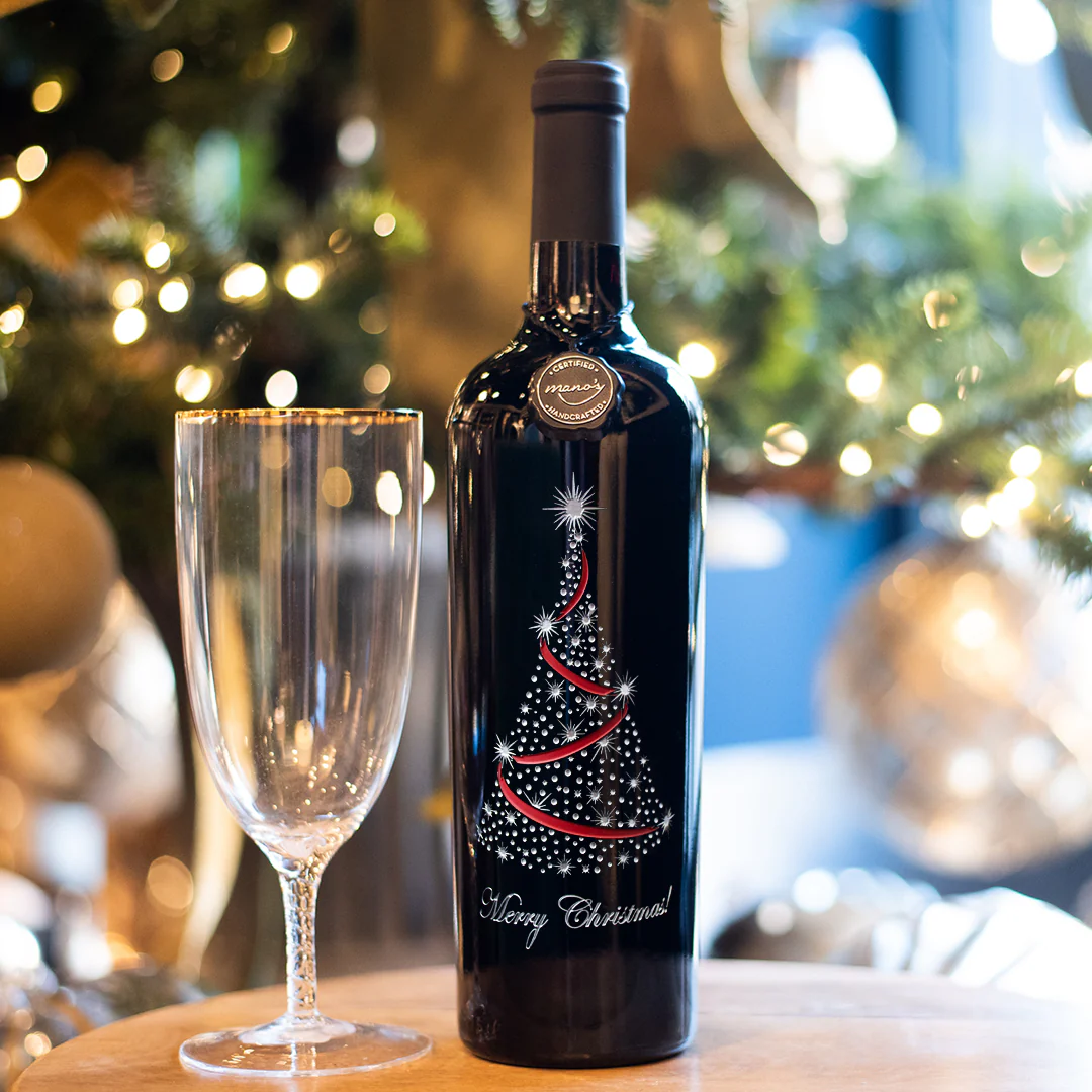 Merry Christmas Tree Etched Wine Bottle - Image 3