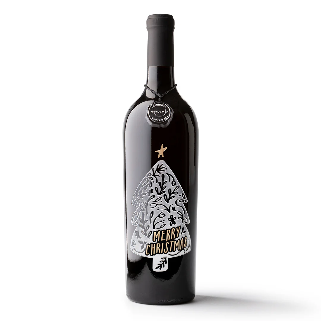 Merry Christmas Tree Etched Wine
