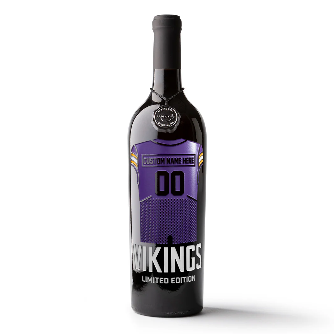 Minnesota Vikings Custom Jersey Etched Wine Bottle - Image 8