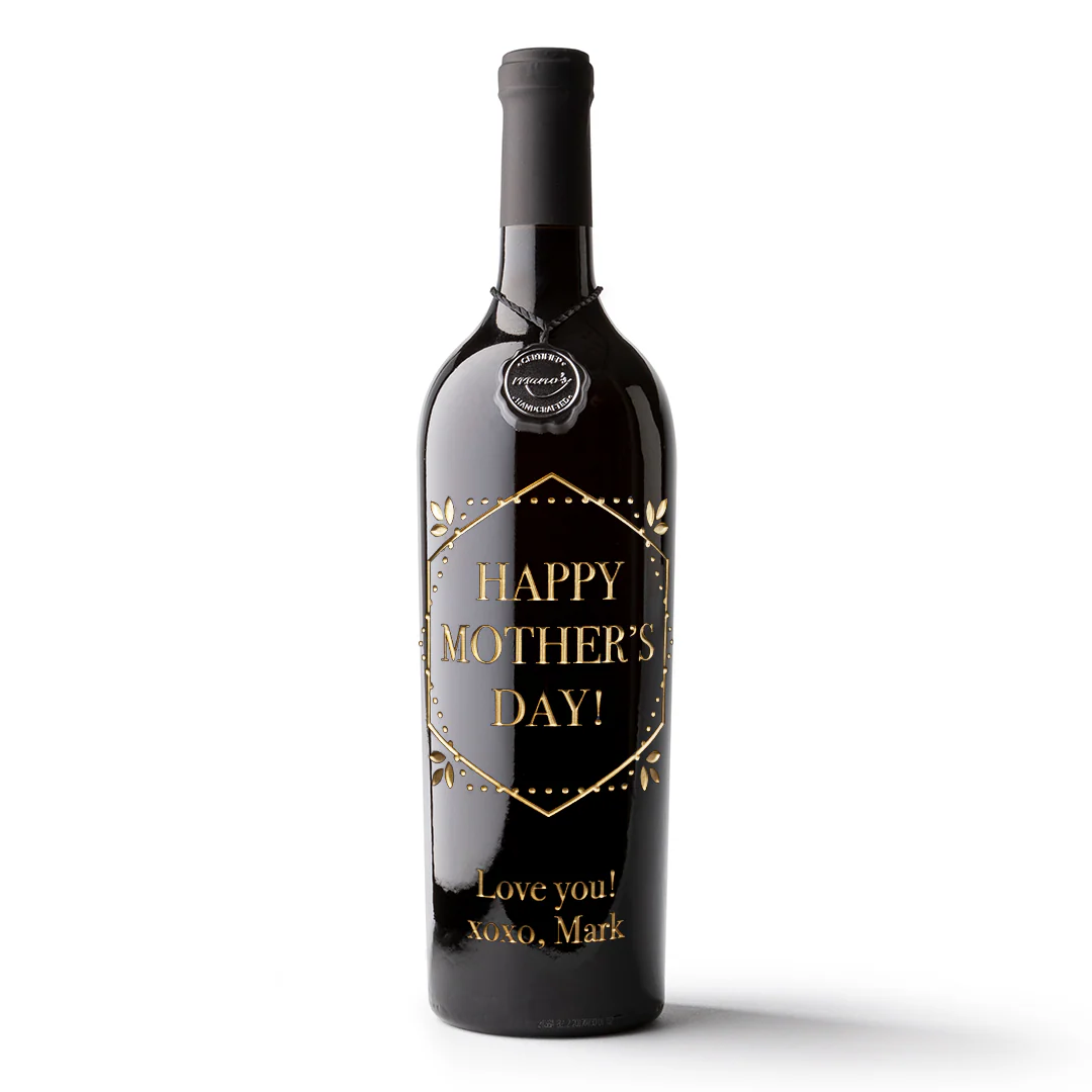 Mother's Day Custom Text Gold Frame Etched Wine Bottle - Image 2