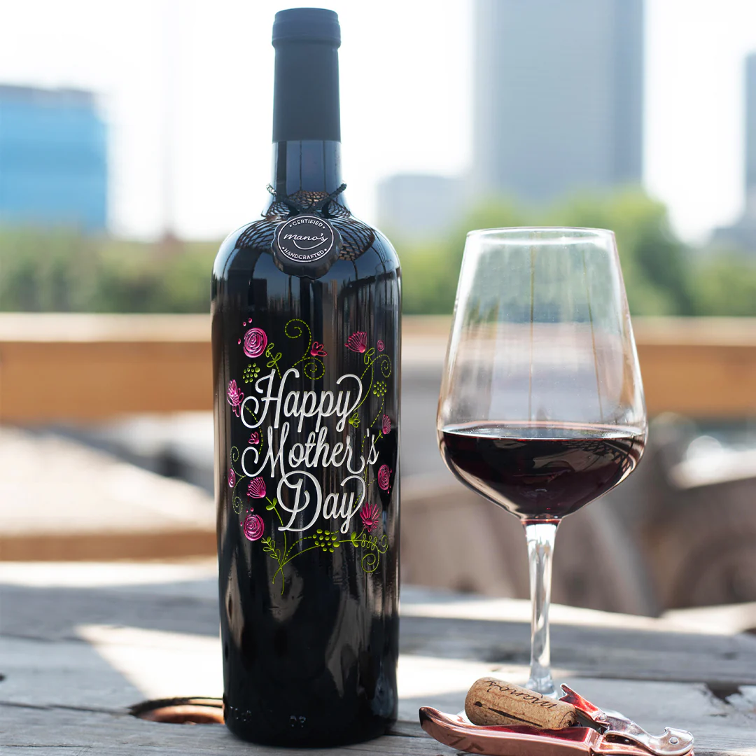 Mother's Day Flowers Etched Wine Bottle - Image 2