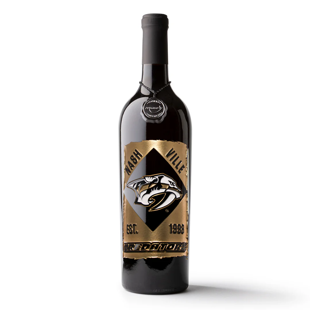 Nashville Predators Frame Etched Wine