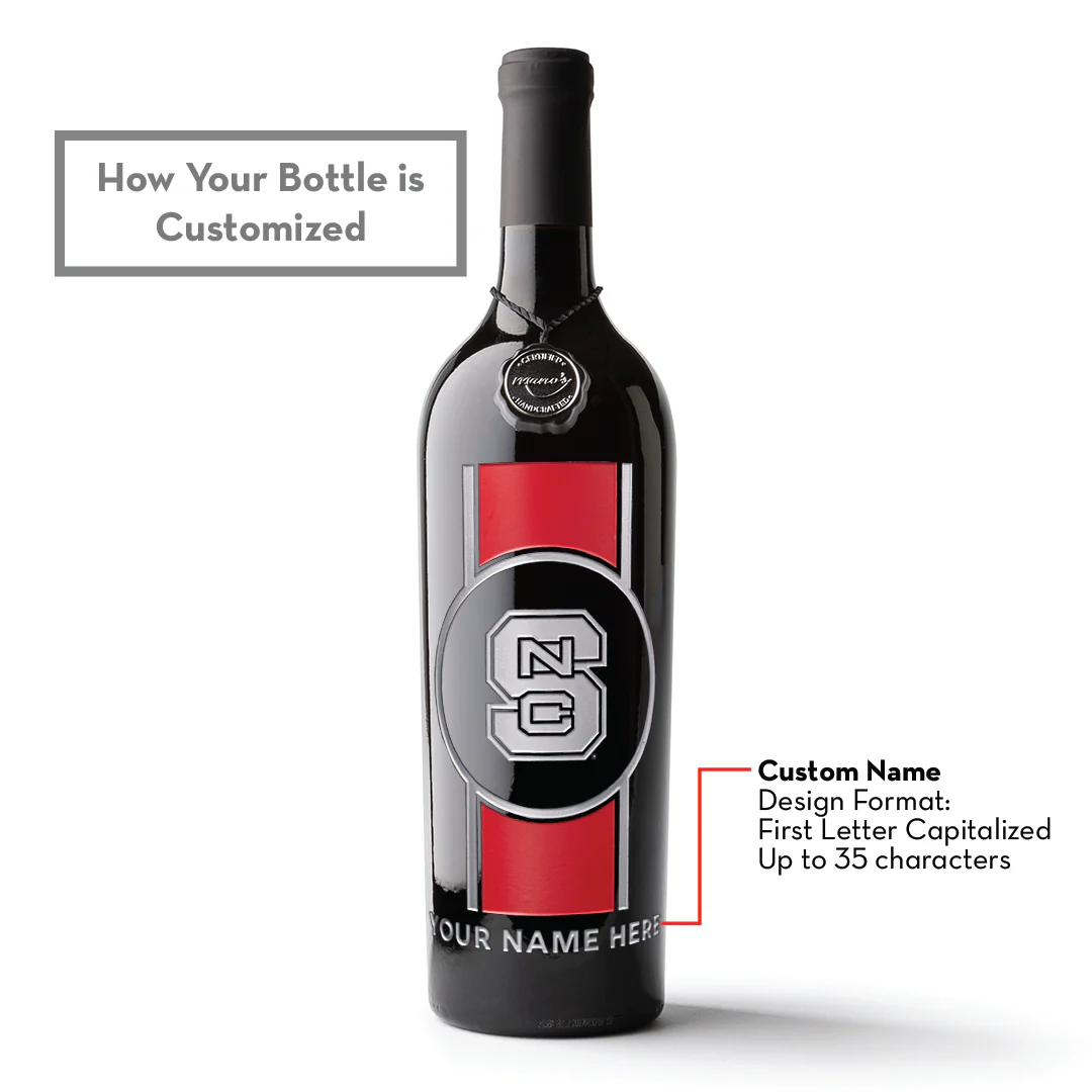 NC State Stripe Custom Name Etched Wine - Image 2